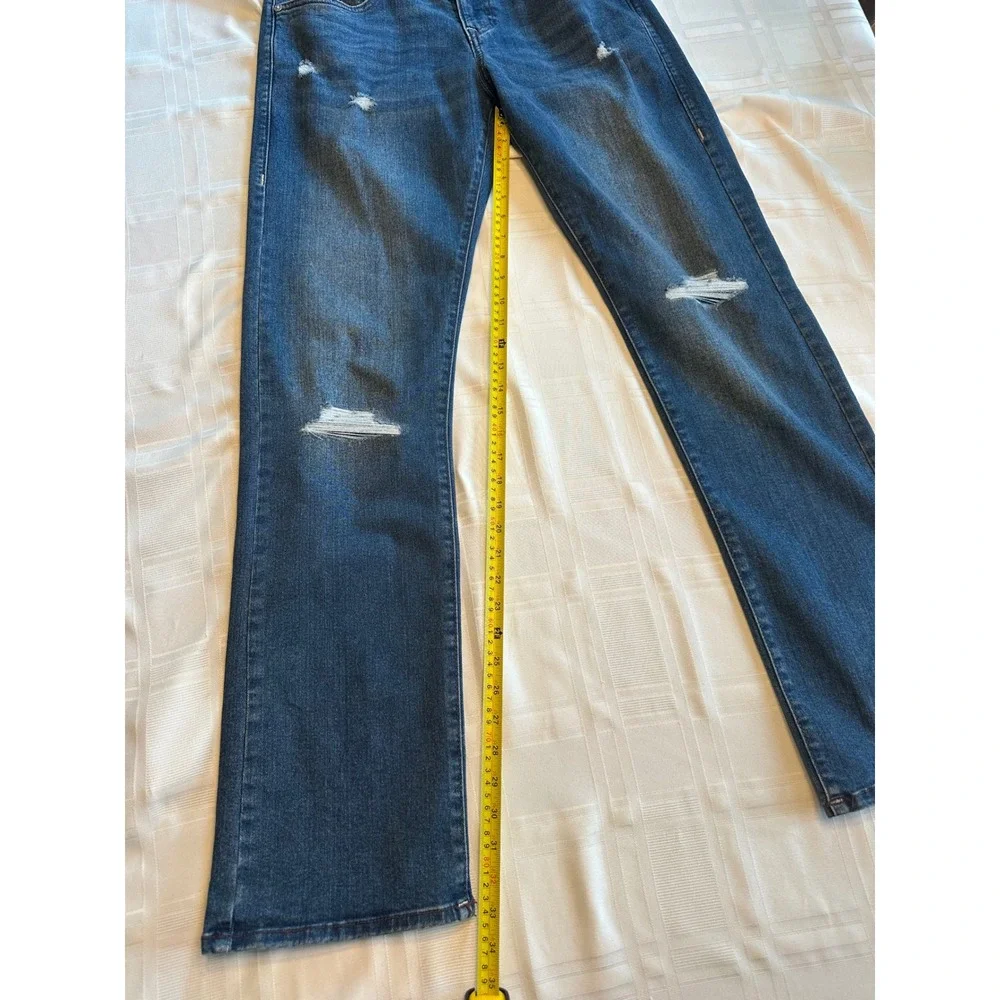 True Religion Jeans Mens 32 Blue Ricky Relaxed Straight Distressed Repair New